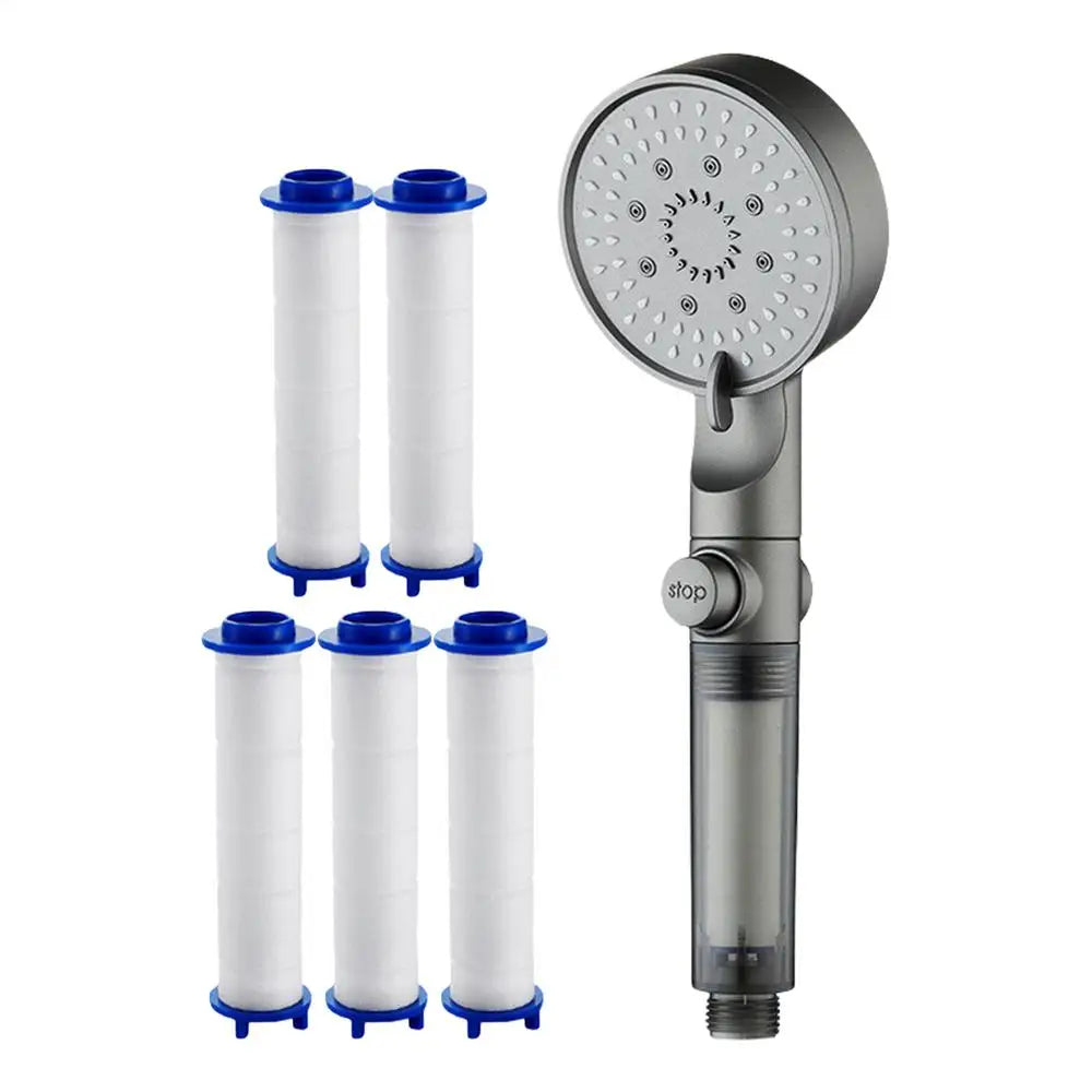 5-Mode Filtered Shower Head Pressure Adjustable Sprayer 5 Filters