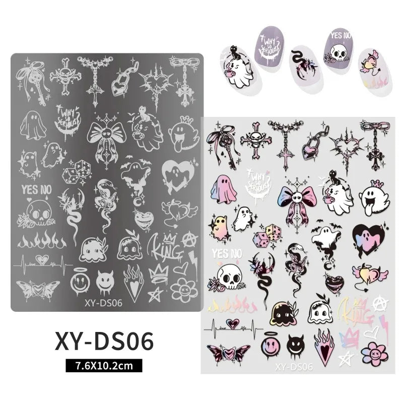 Lace Castle Nail Stamping Plates Ghost Skull Moon Star Butterfly Zpaxo 06