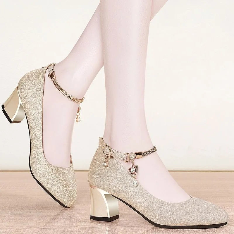 Trend Women Wedding Heel Shoes Luxury Elegant Spring Ankle Strap Zpaxo champagne 40