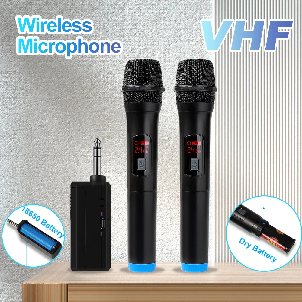 Wireless Microphone 2 Channels VHF Fixed Frequency Handheld Mic