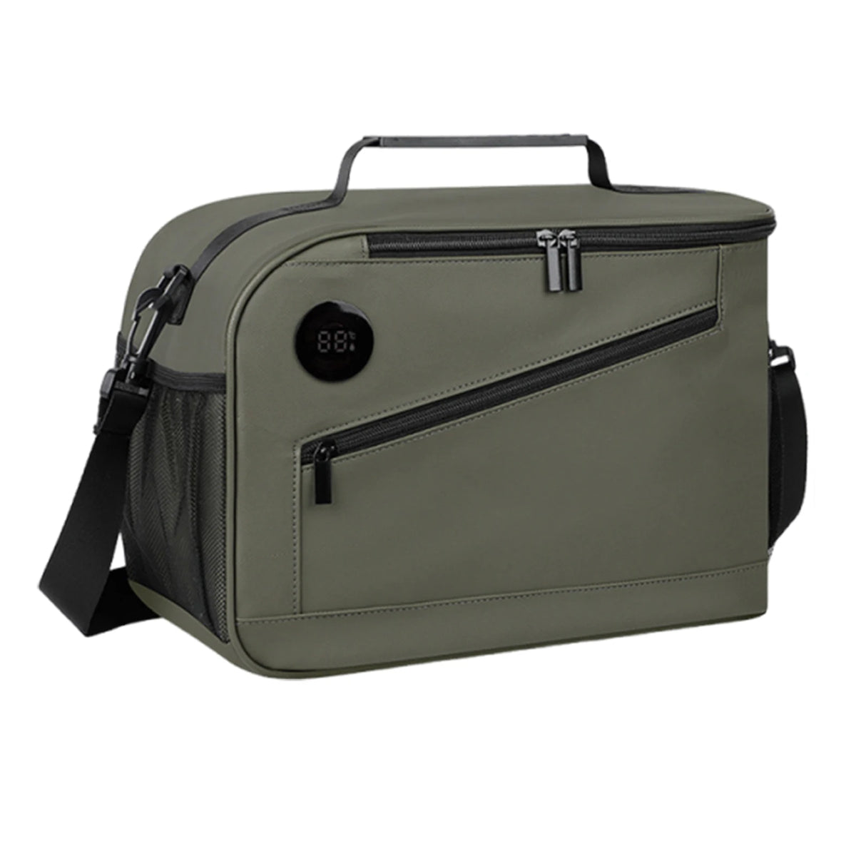 Cooler Bag Temperature Display Lunch Box Shoulder Strap Portable Zpaxo army green