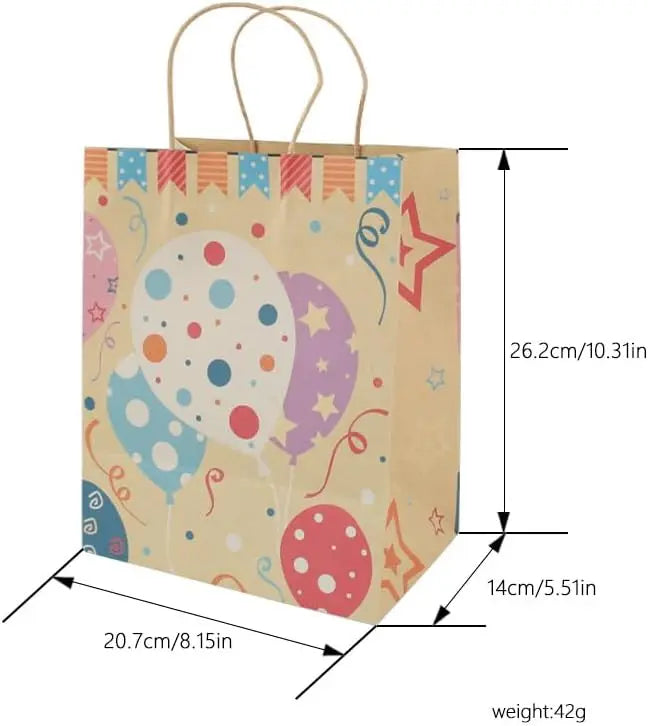 12-Pack Large Kraft Paper Gift Bags with Handles | Party Favors