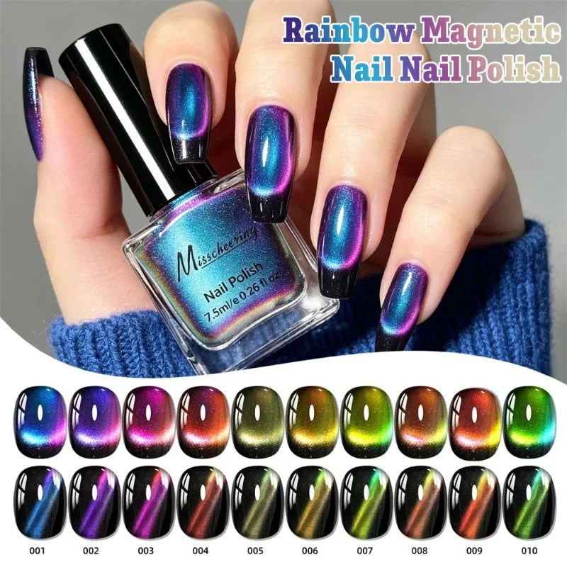 Iridescent Cat Eye Nail Polish Magnetic Polarized Gel No Lamp Baking