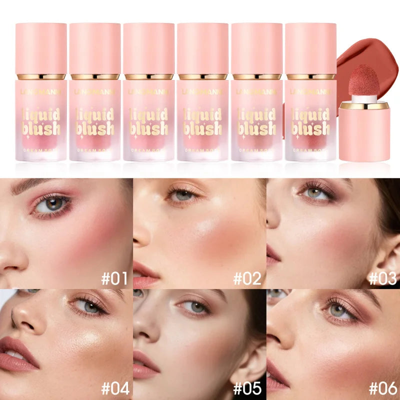6-Color Matte Liquid Powder Blusher Easy to Apply Durable Waterproof Powder Blusher Sponge Brush Head Zpaxo