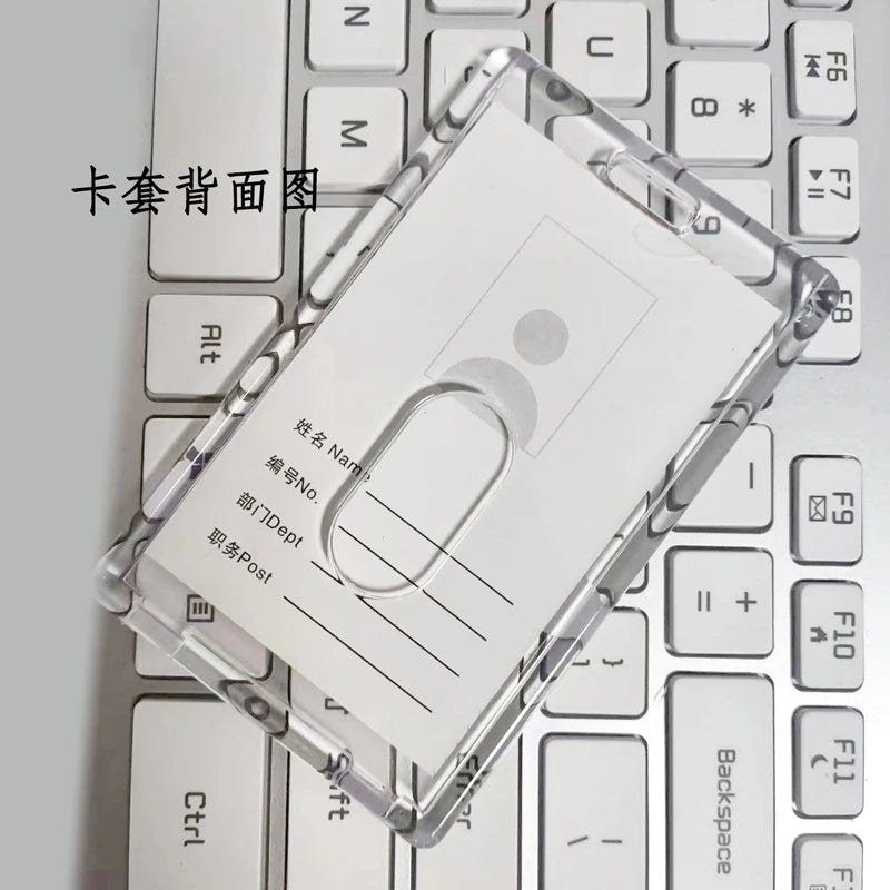 Clear Acrylic Dual Card Holder with Stretch Keychain | ID Badge