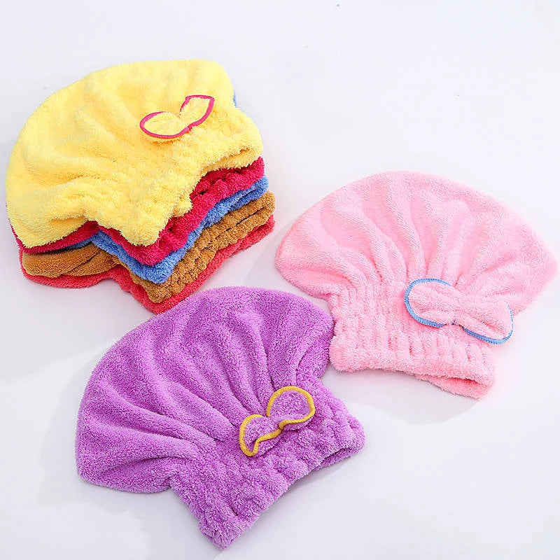 Quick Drying Hair Cap Women Bowtie Bathing Hat Microfiber Towel