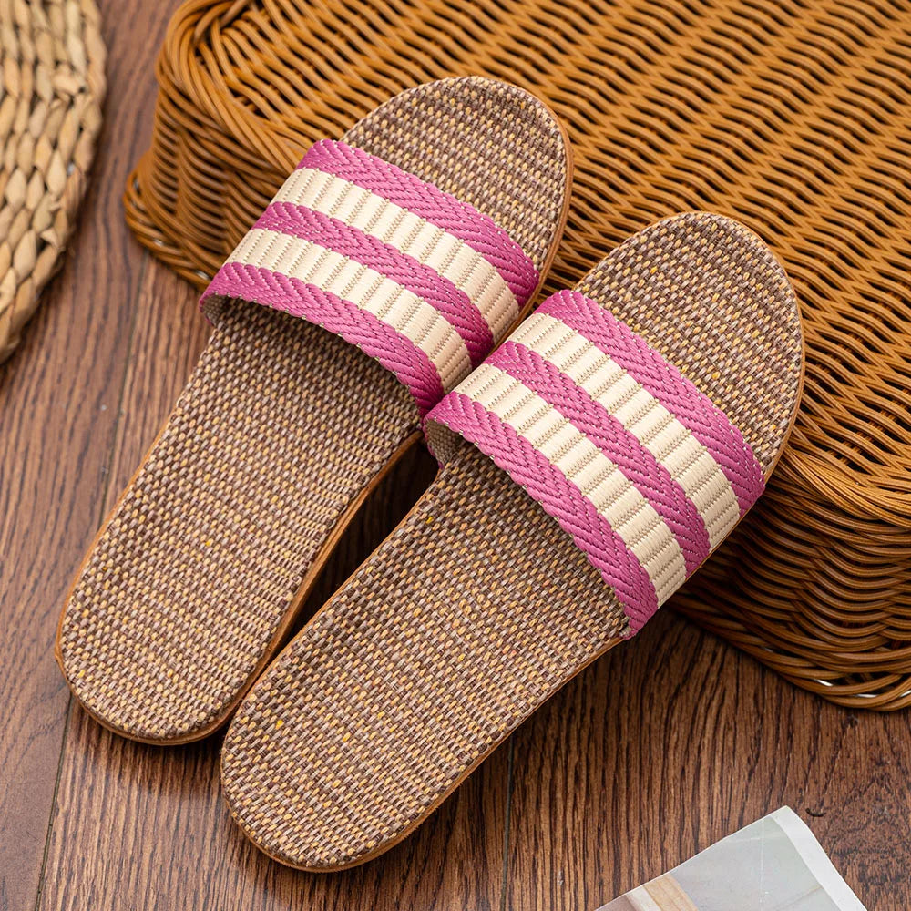 Summer Women Linen Slippers Lightweight Indoor Home Antislip Bedroom Zpaxo Pink 39-40