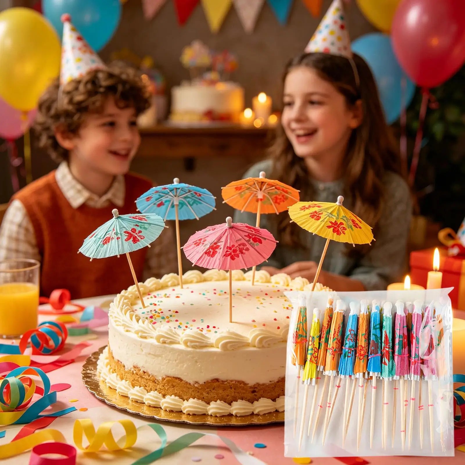 50 Mini Paper Drink Umbrellas Tropical Colors Cocktail Fruit