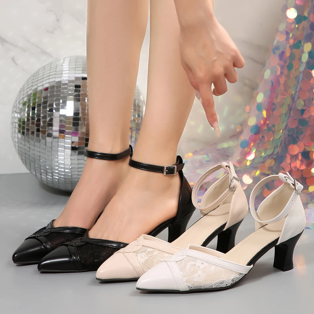 Women Heel Sandals Sexy Pointed Toe Thin Bling Crystal Ankle Strap Zpaxo