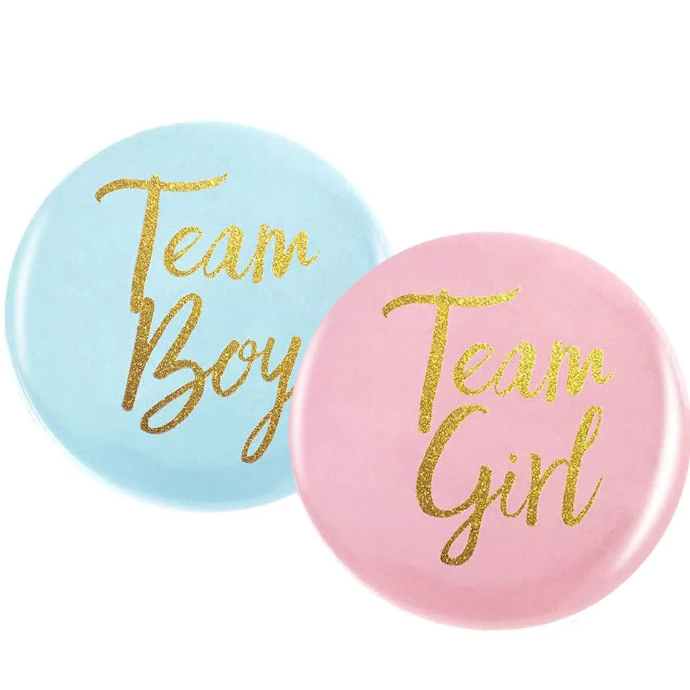 Team Boy Girl Button Pins Gender Reveal Tinplate Badges Guests Party