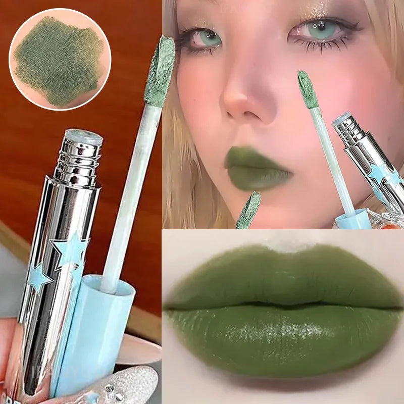 Soft Mist Matte Lip Gloss Punk Green Lip Glaze Mousse Velvet Lip Mud Long-lasting Non-drying Lipstick Halloween Makeup Cosmetics Zpaxo