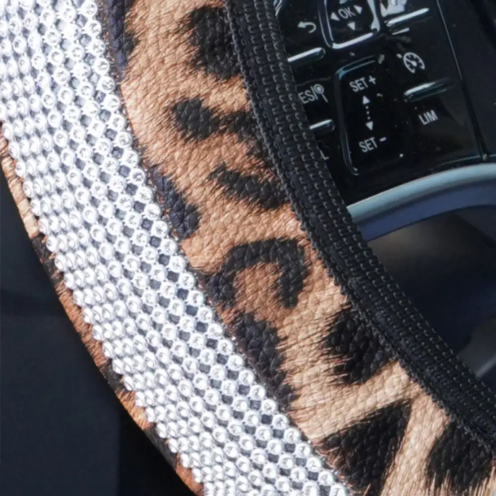 High-end Leopard-print Leather Car Steering Wheel Cover Embedded Zpaxo