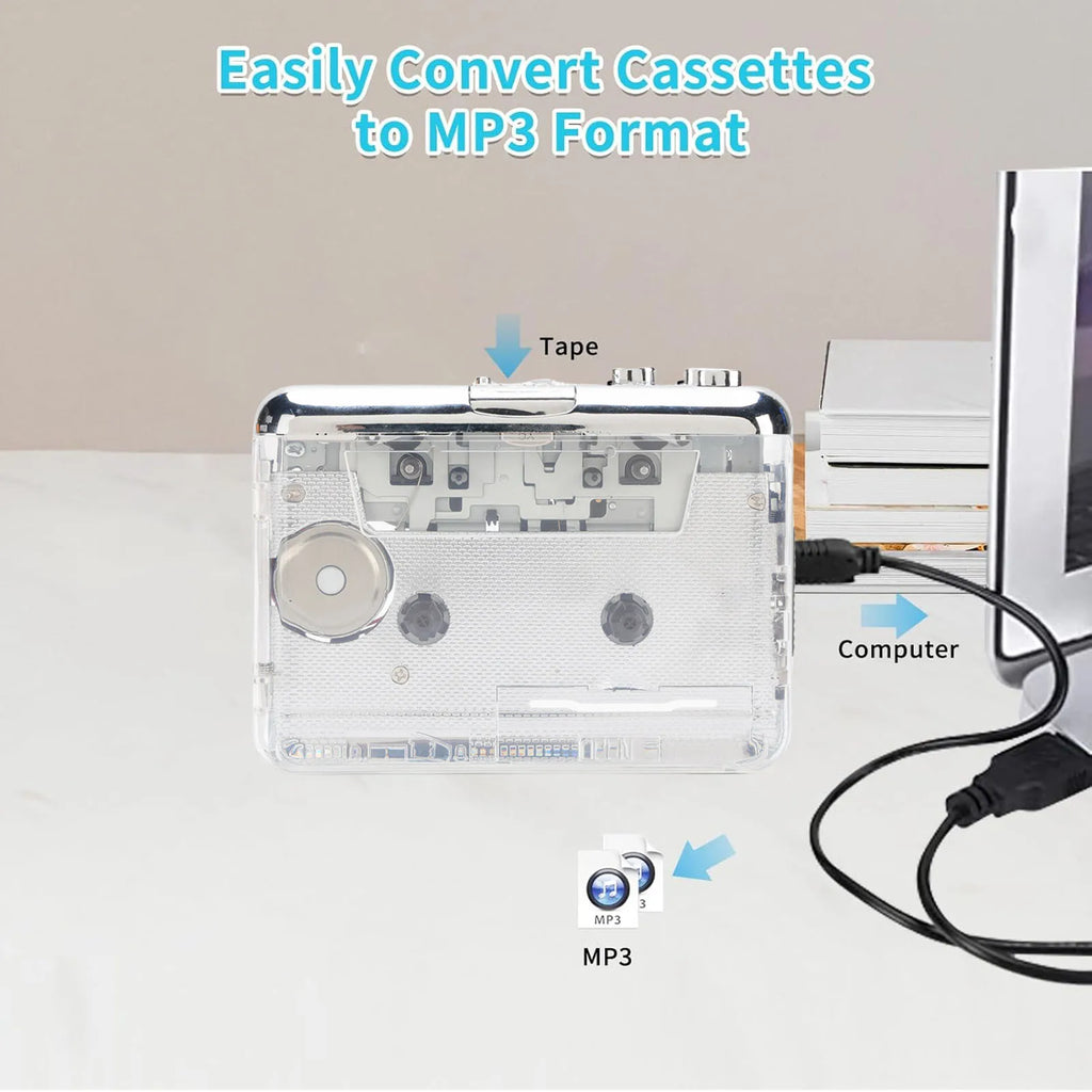 Portable Cassette Player Tape Recorder Battery Powered Auto Rewind