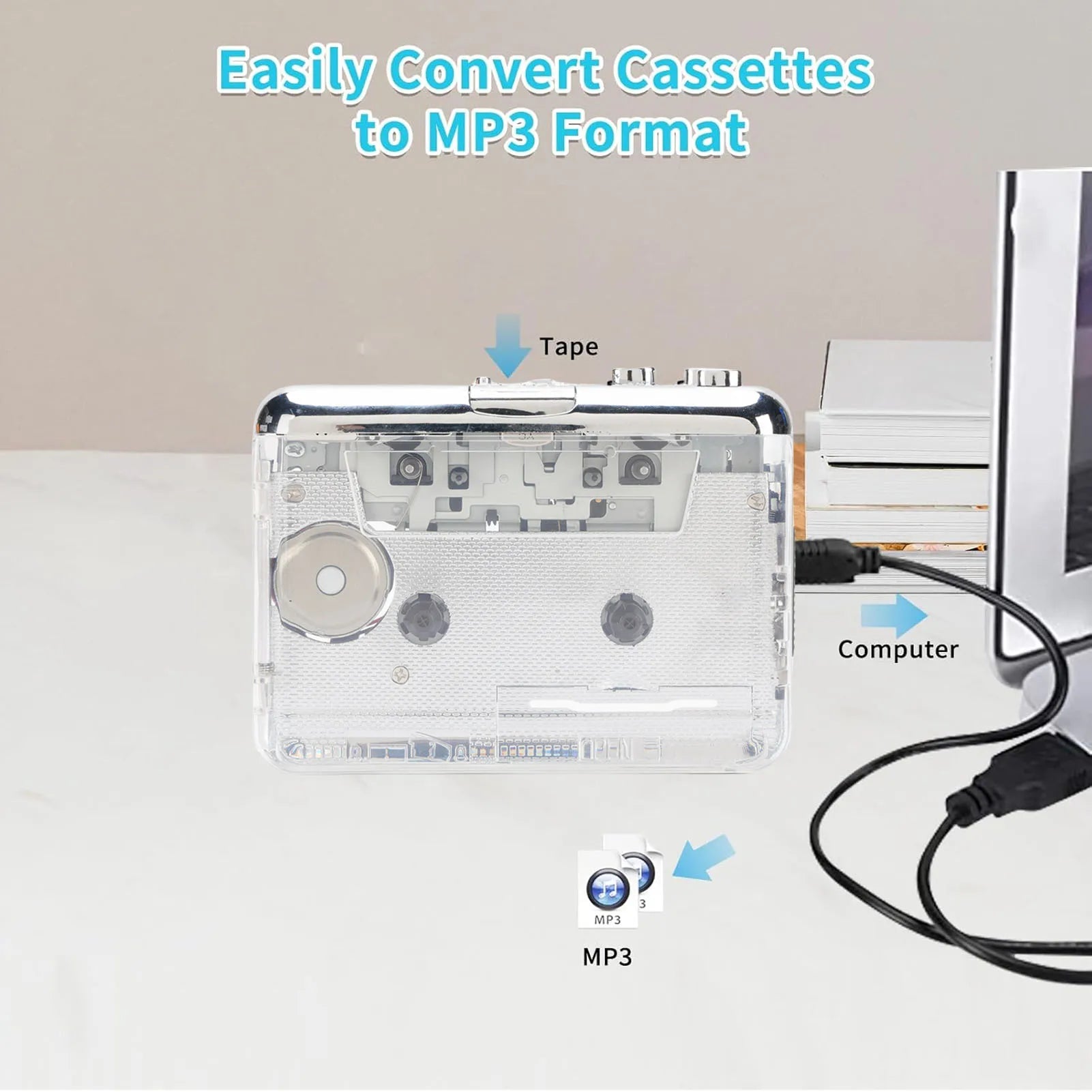 Portable Cassette Player Tape Recorder Battery Powered Auto Rewind
