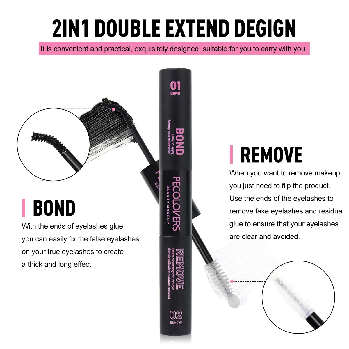 Double-head 2-in-1 False Eyelash Glue, Cluster Lash Adhesive, Strong Adhesive for Secure Hold,Quick-Dry Long-Lasting Mascara Zpaxo