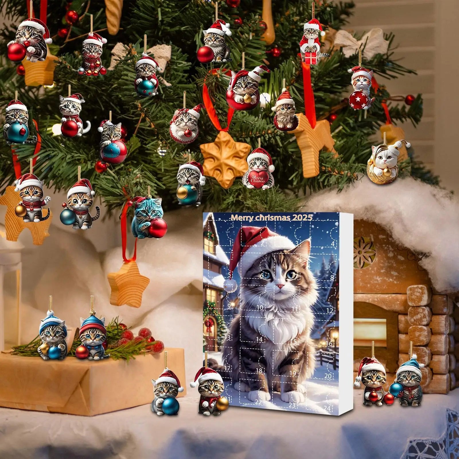 2D Cute Cat Advent Calendar 24 Days Christmas Countdown Acrylic