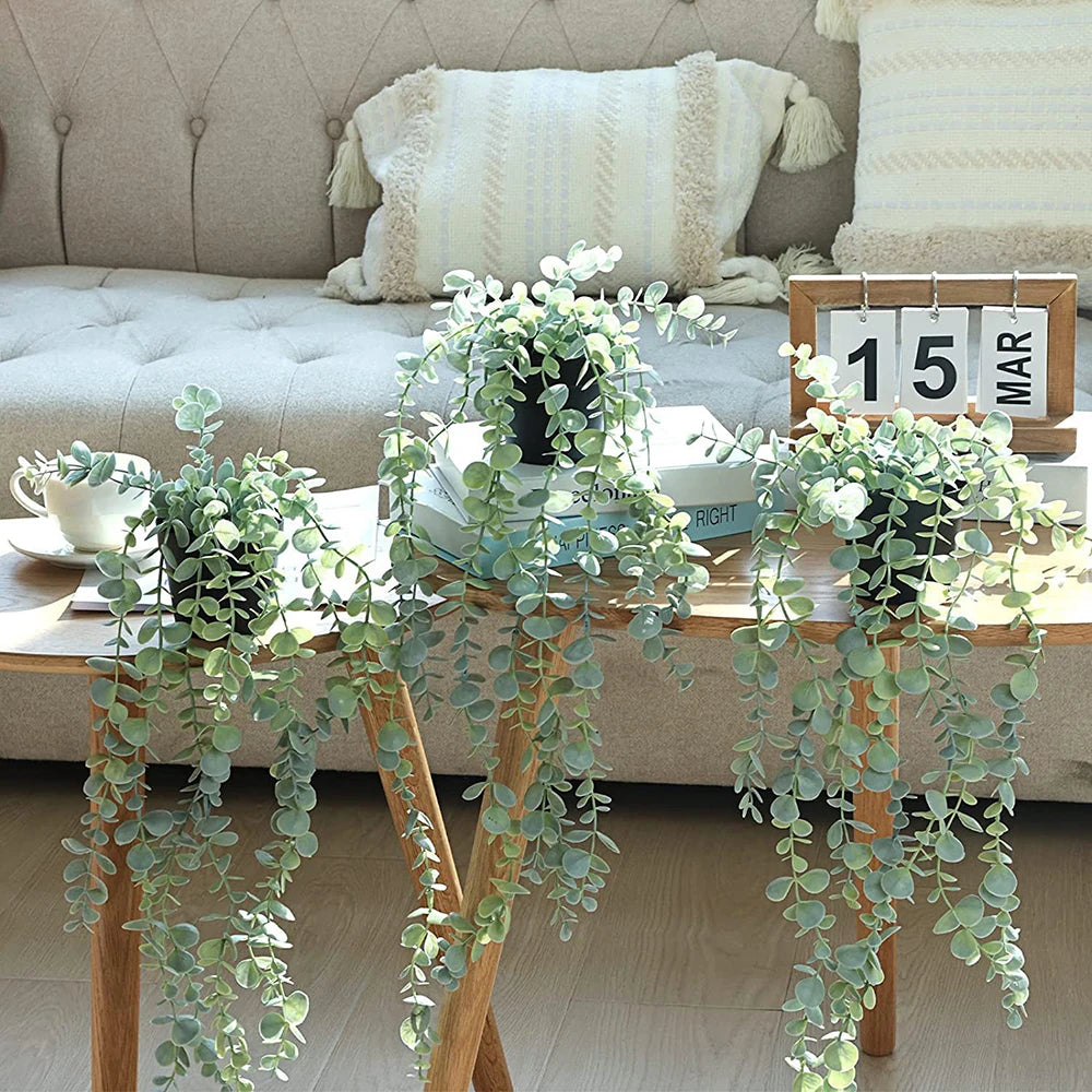 Artificial Hanging Plants Fake Potted Greenery Eucalyptus Mandala
