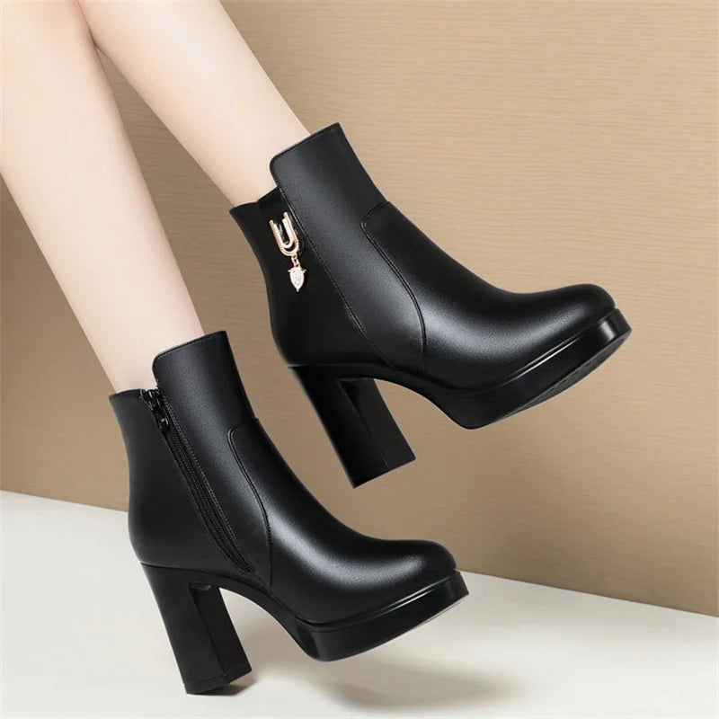 CINESSD Women's Boots Warm Wool Booties Heel Ankle 2023 Winter Zpaxo