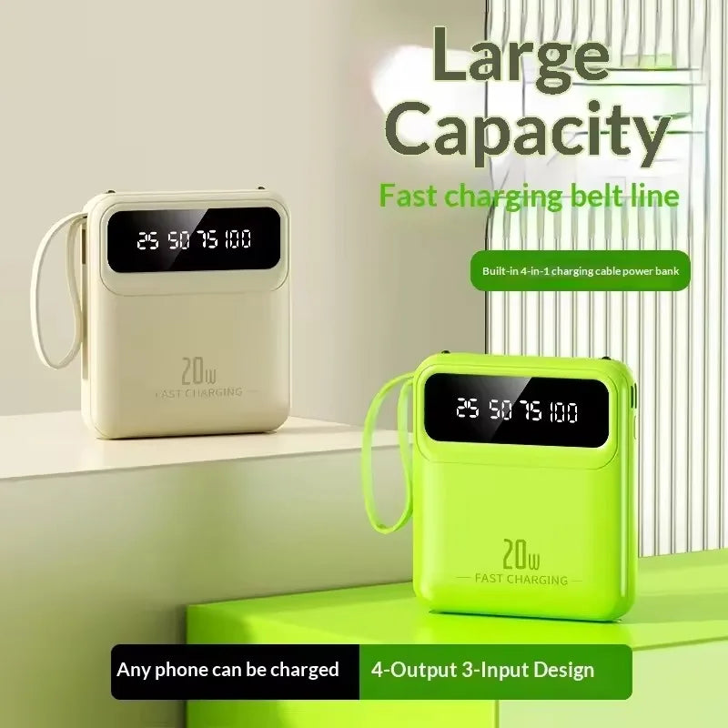 New 20000mAh Mini 4in1 Cable Portable Charger Fast Charging LED Digital Display Power Bank Suitable for IPhone Xiaomi Samsung Zpaxo