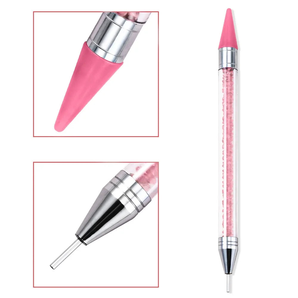 1Pc Dual-ended Rhinestone Gems Picker Dotting Pen Wax Pencil Acrylic Handle Crystal Studs Picker Manicure Nail Art DIY Tools Zpaxo Pink