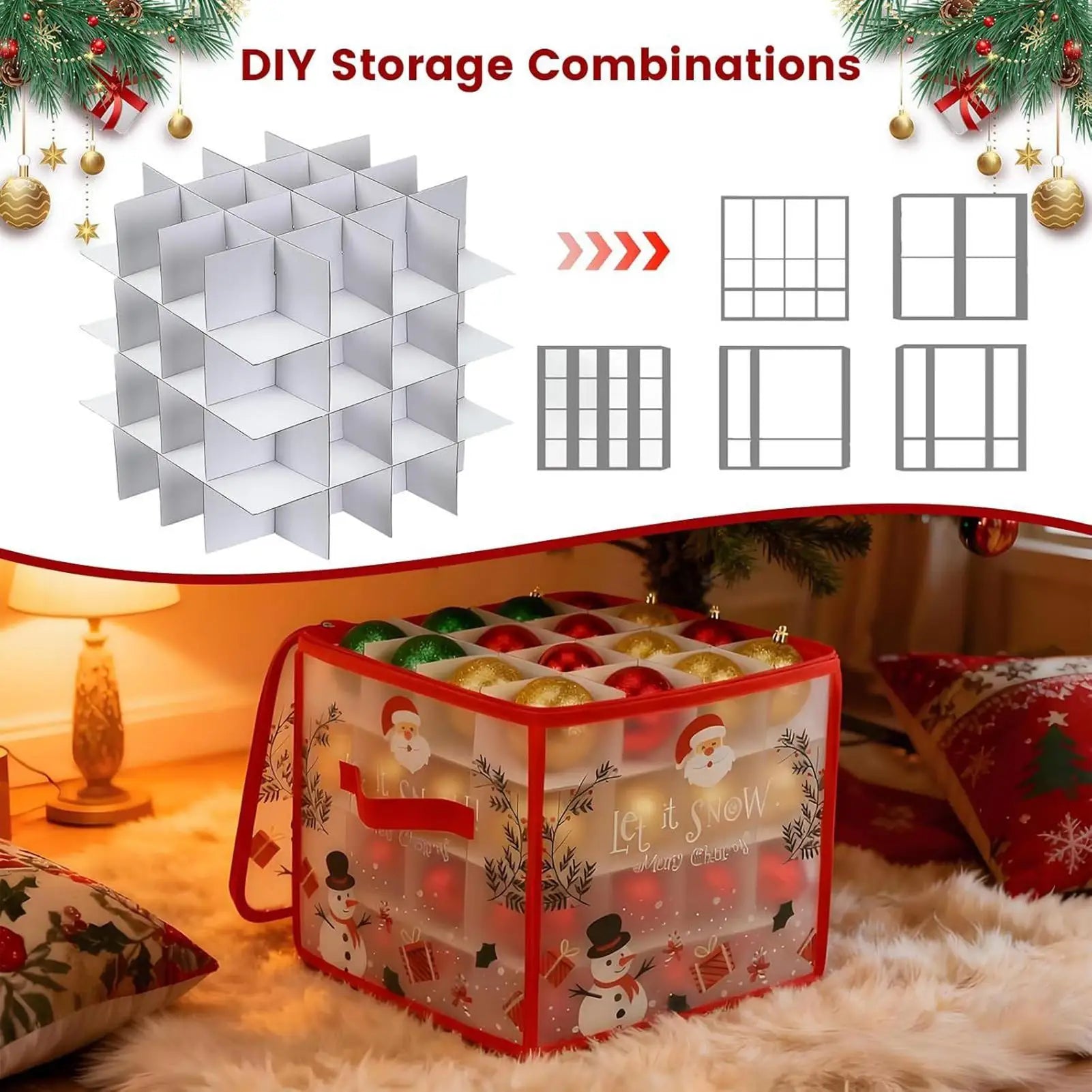 Christmas Ornament Storage Box Dividers 64 Ball Capacity Zippered