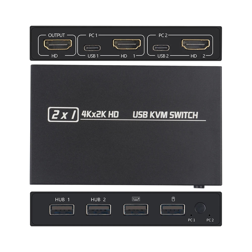 4KX2K KVM Switch Splitter 2-Port HDTV USB Plug And Play Hot for Shared Monitor Keyboard And Mouse Adaptive HDCP Printer Zpaxo