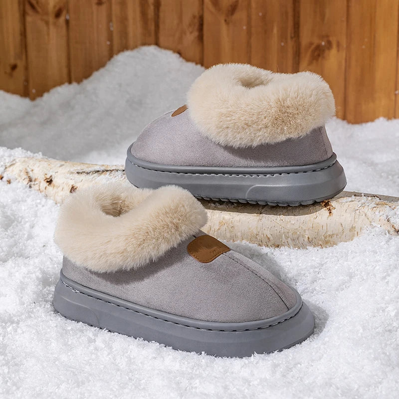 Winter Women's Indoor Slippers Warm Thick Sole Soft Comfortable Zpaxo gray 38-39