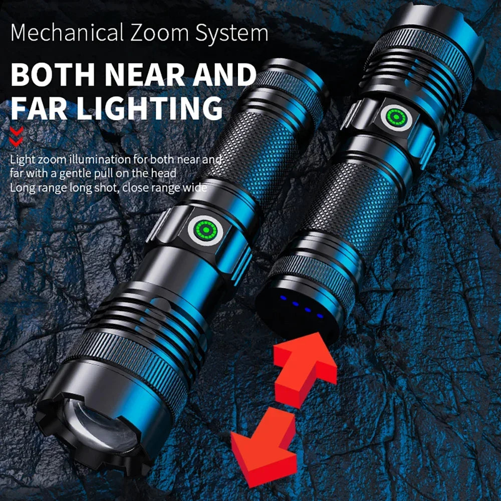 Super Bright Zoomable LED Flashlight – USB Rechargeable Spotlight