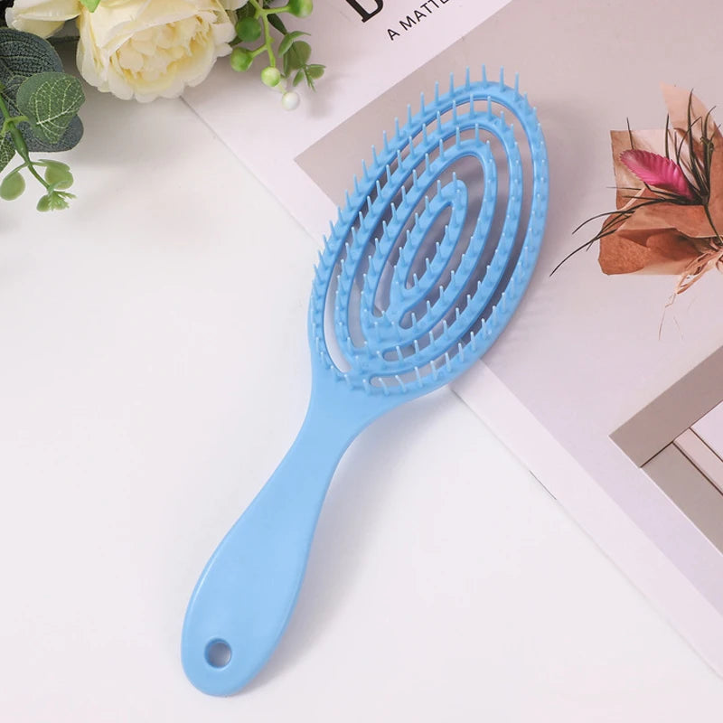 Hair Massage Comb Bristle Plastic Hairbrush Curly Detangle Hollow Hair Brush for Salon Hairdressing Tools Zpaxo Blue