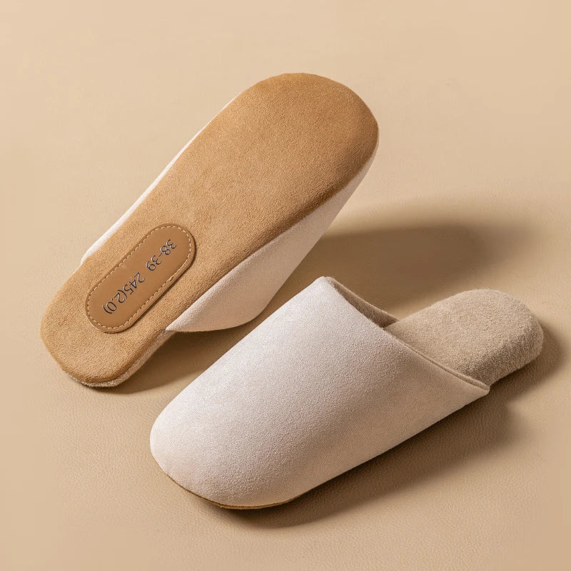 Autumn Winter Simple Suede Slippers Men Non-slip Indoor Bedroom Floor