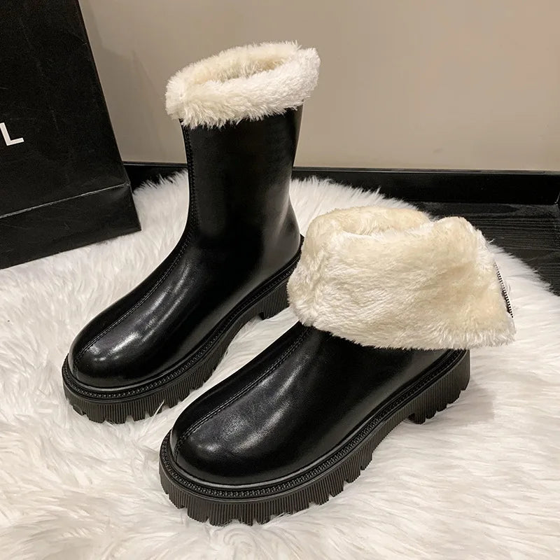 White Boots Women Winter 2023 Velvet Thickened Snow British Thick Zpaxo