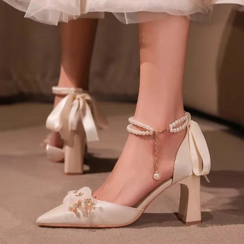 Women Sandals All-match Comfort Wedding Shoes Pointed Heel Retro Zpaxo