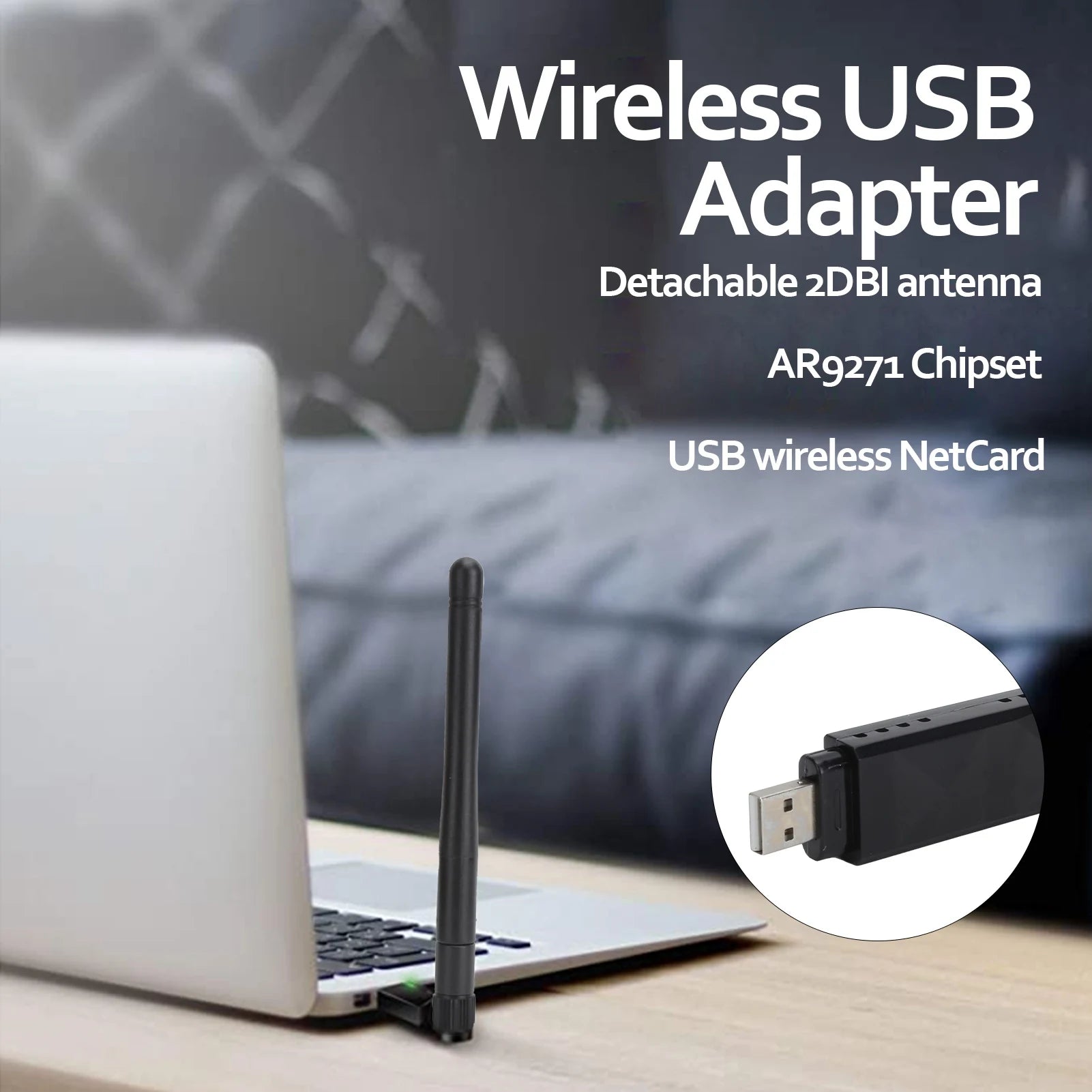 Wireless Netcard AR9271 USB Wifi Adaptor Detachable 2DBI Antenna