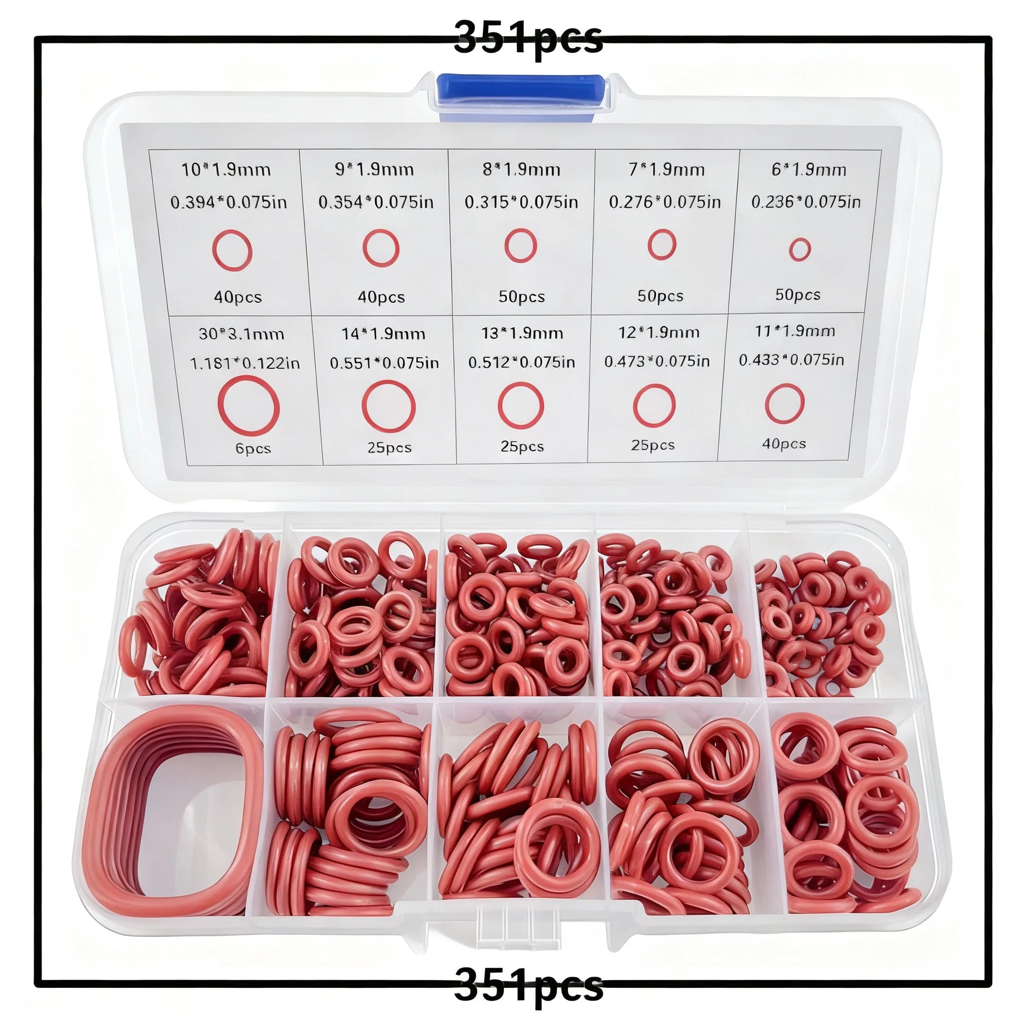 351pc Silicone O-Ring Set 10 Sizes – Oil & Heat Resistant Seals O-Ring Seal Kit Zpaxo