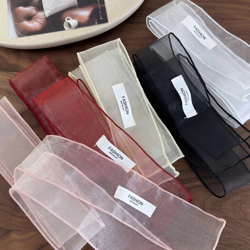 Decorative Solid Color Silk Scarf Y2K Thin Ribbon Headbands Long Skinny Scarf Summer Zpaxo