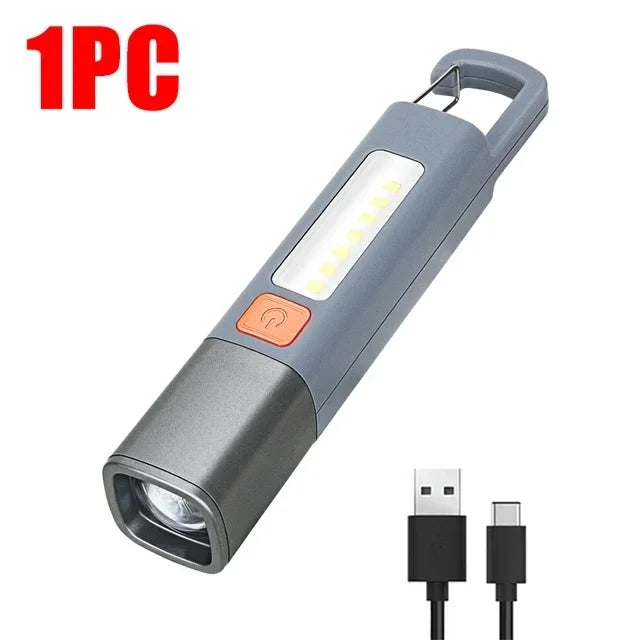 Mini USB Rechargeable LED Flashlight with Hook – Zoomable Torch