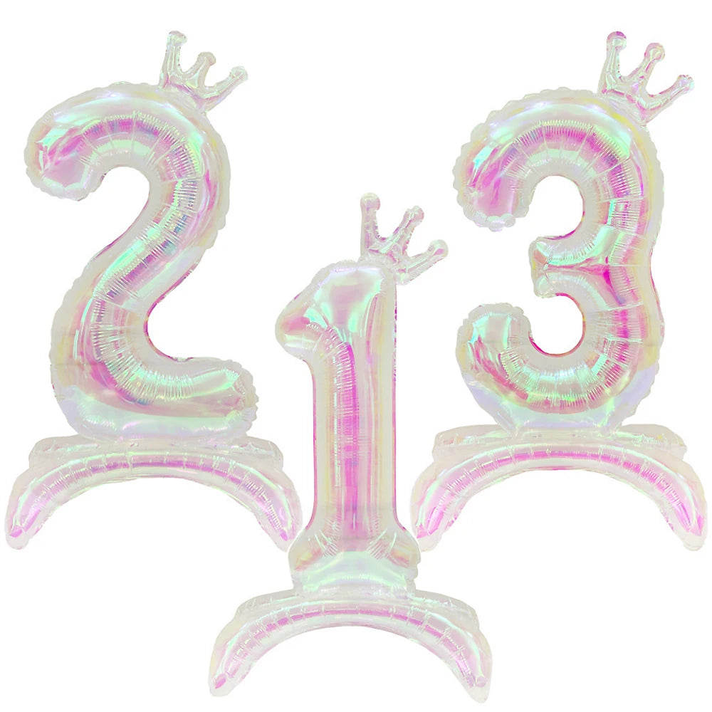 Iridescent Transparent Standing Number Balloons Crown 0-9 Digital