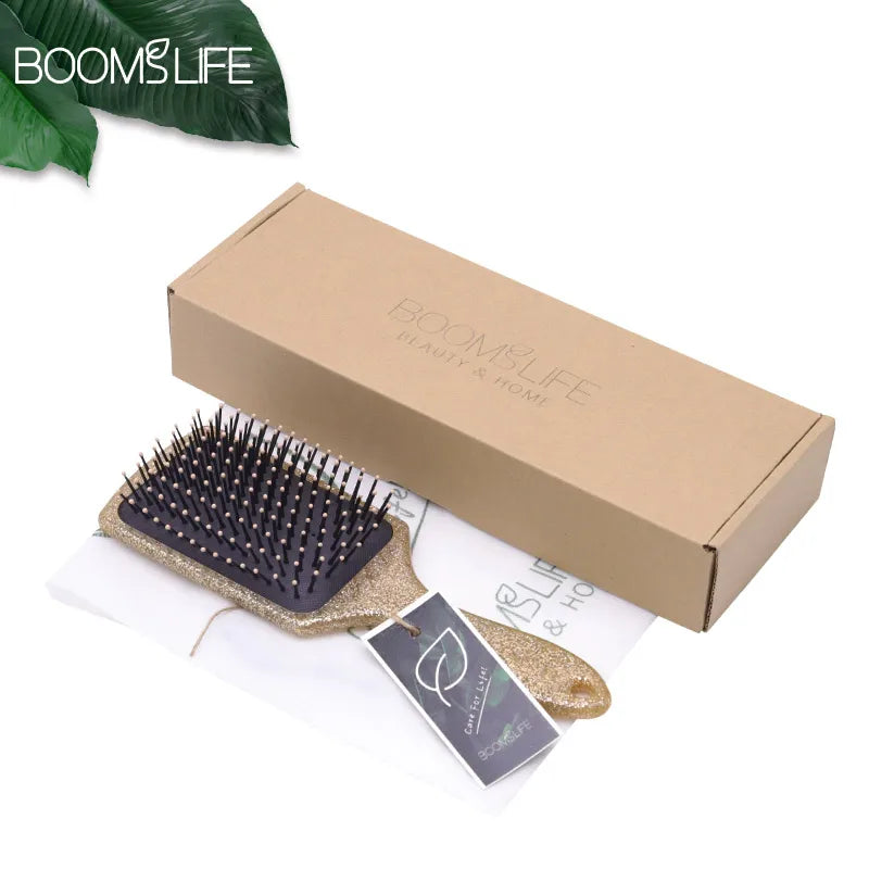 Luxury Gold Paddle Hair Brush Women Anti Static Hair Comb Curly Detangle HairBrush Hairdressing Massage Comb Beauty Styling Tool Zpaxo