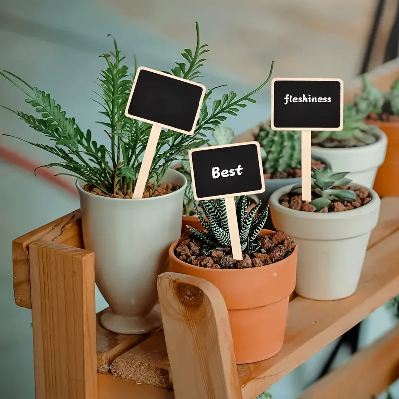 Rustic Wooden Plant Labels T-shaped Garden Signs Blackboard Message