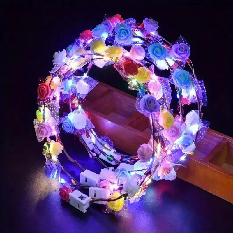 LED Flower Wreath Headband Multicolor Light Up Lighted Head Band Glow