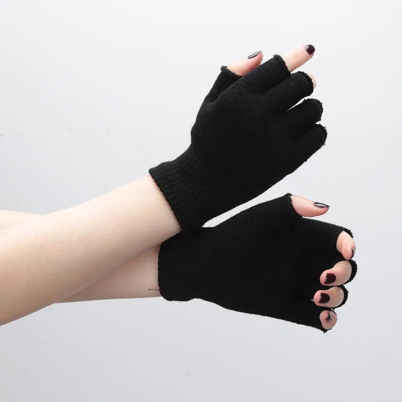 Autumn Winter New Half Finger Warm Gloves For Men Women Students Solid Knitted Mittens Outdoor Knitting Cycling Writing Gloves Zpaxo