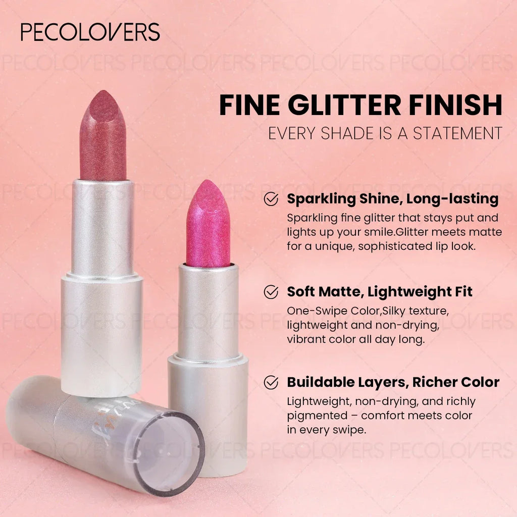 Sparkling Pearlescent Lipstick Bright Luster Metallic Effect Zpaxo