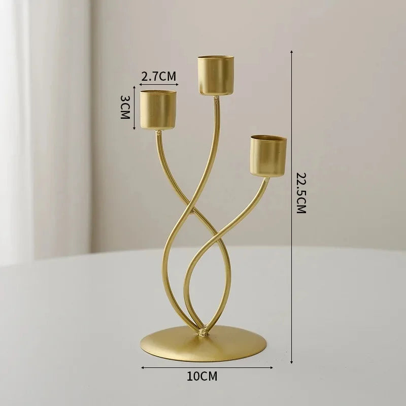 2026 New European Style Candlelight Dinner Decoration, Home Dining Table Decoration, Living Room Iron Decoration, Candle Holder Zpaxo 3 heads - Gold