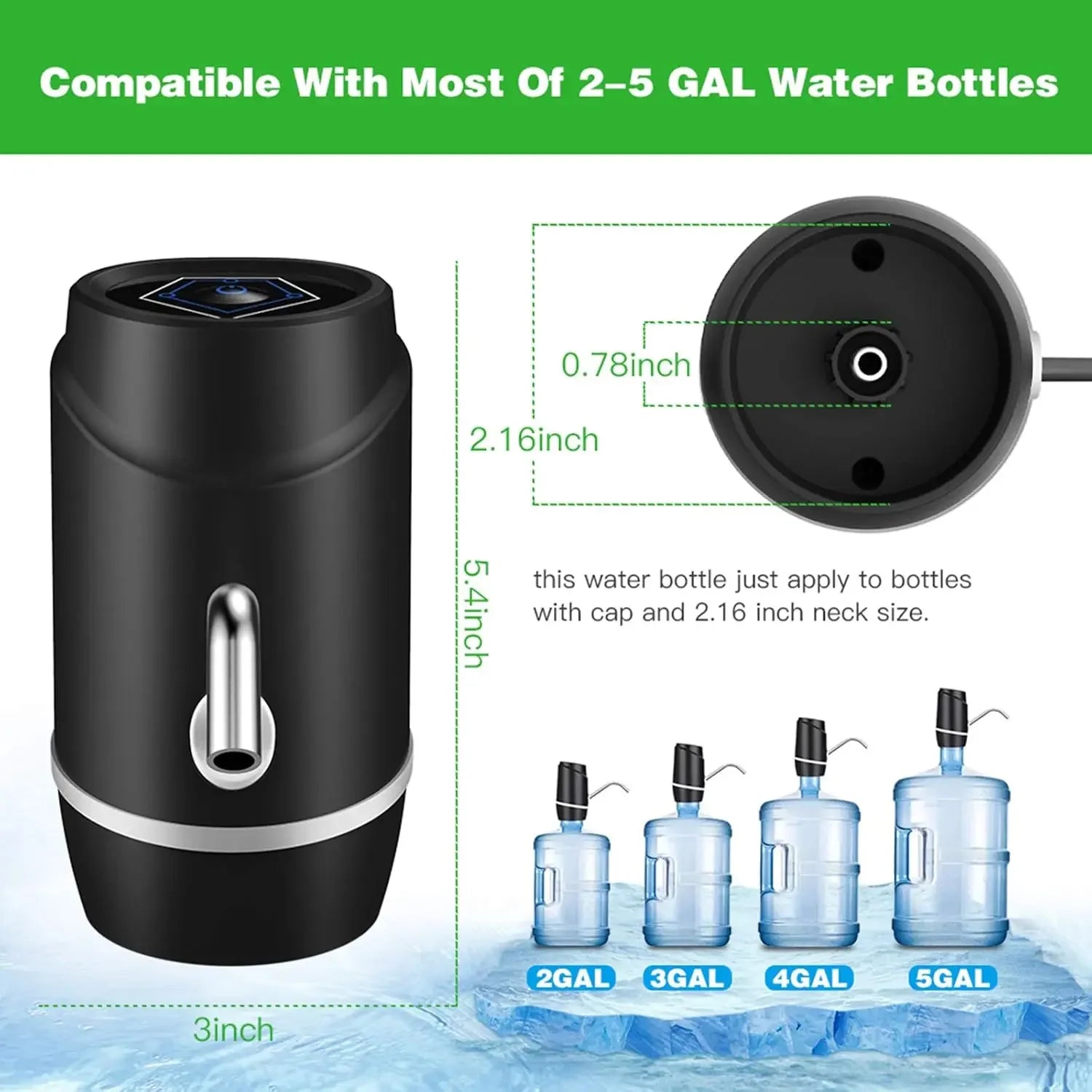 Water Pump Electric Drinking Portable Water Dispenser Universal USB Charging Water Bottle Pump For 2-5 Gallon Zpaxo
