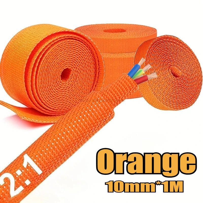 Braided Sheath for Cables Black Heat-shrink Tube Retardant Wire Wrap Sheath Protection Covers Car Line Organizer Cable Wrap Zpaxo 10mm Orange 10M- (10Rolls)