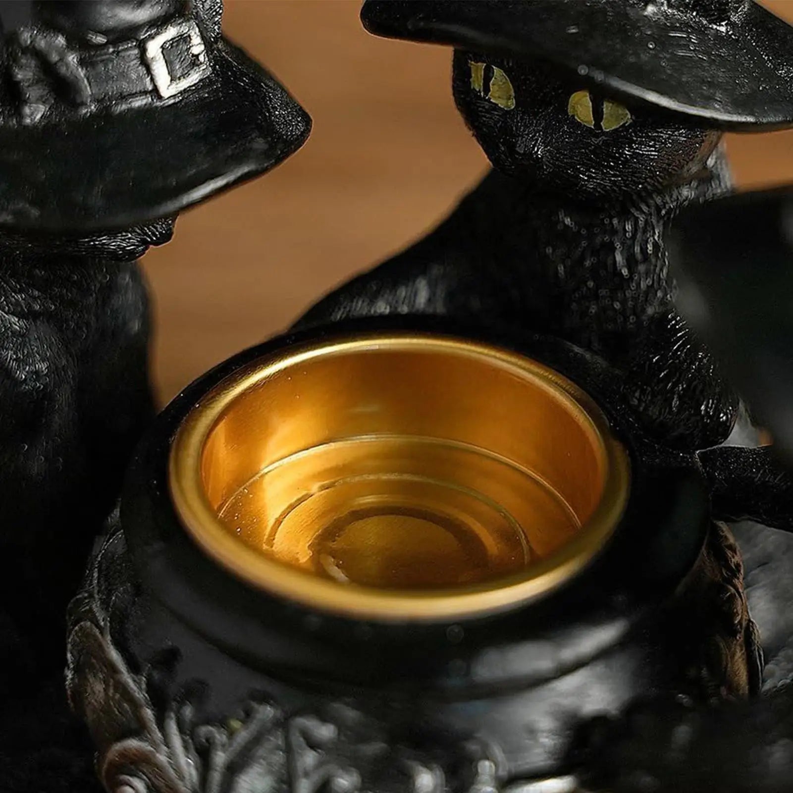 Halloween Black Cat Candlestick Resin Witch Statue Tealight Candle