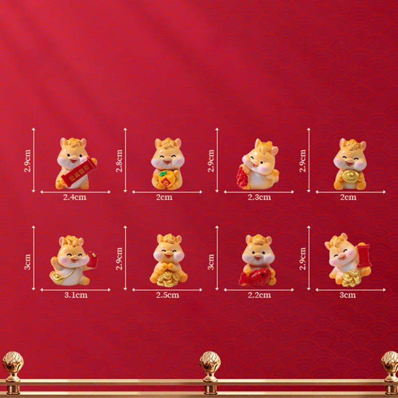 2026 New Year Figurines Miniatures Cartoon Lucky Horse Micro Landscape Car Interior Home Desk Ornaments Room Decor Gift Zpaxo