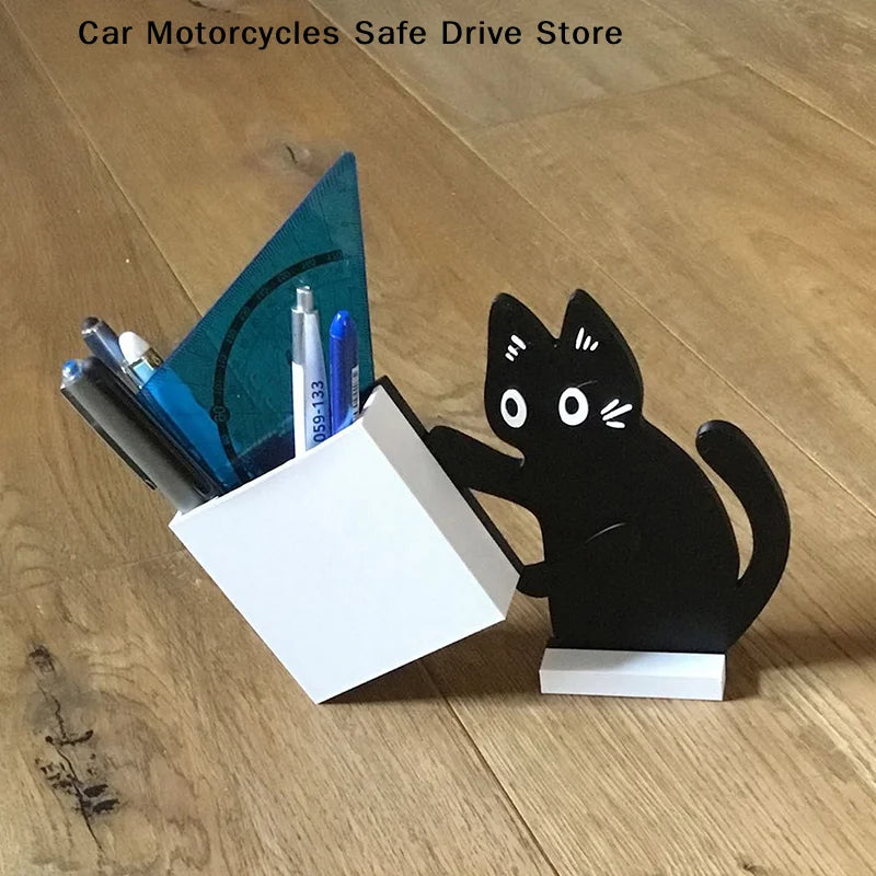 Funny Cat Pushing Box Storage Cute Desk Decorative Pen Holder