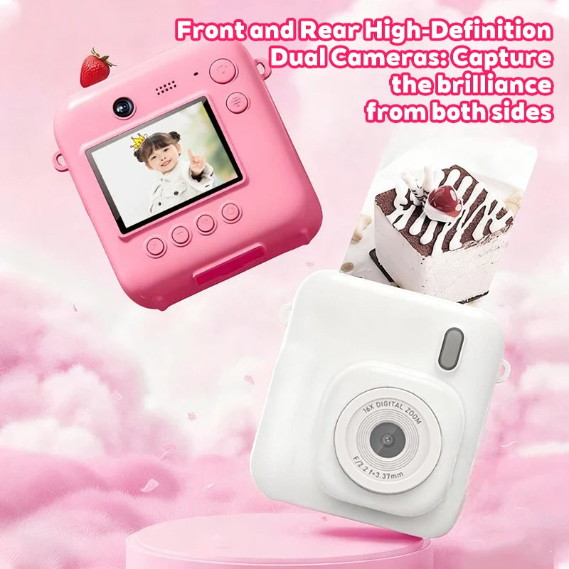 Instant Print Digital Camera Mini Portable Photo Printer with Cute Cartoon Design Instant Black & White Printing Zpaxo