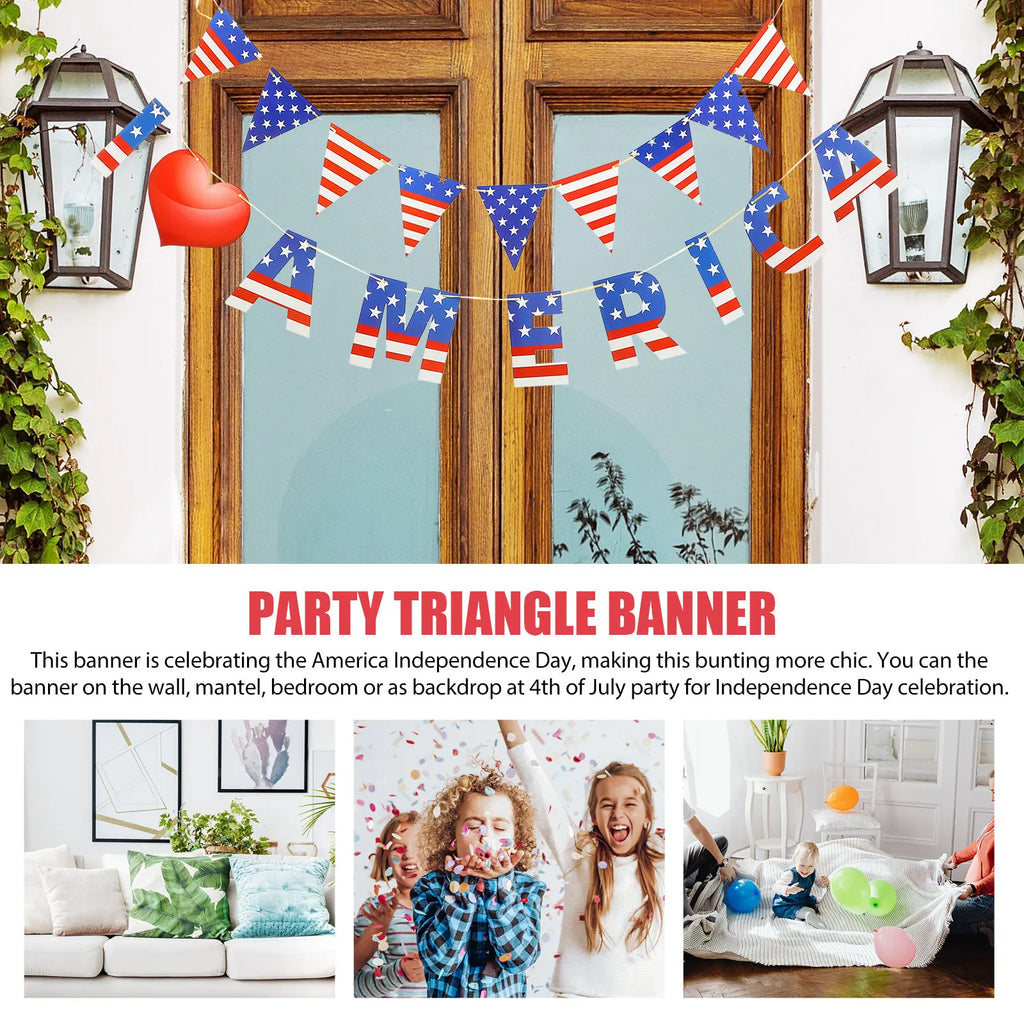 1Set Independence Day Pennant Garland Flag Decor Usa Patriotic Bunting for Wall Mantel Window Backdrop 4Th of July Party Zpaxo